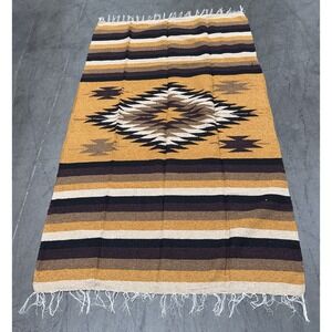 AUTHENTIC Mexican DIAMANTE Blanket Throw Yoga Mat Multi Mustard Yellow